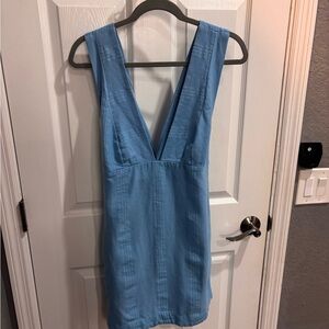Free People Gorgeous Plunging Neckline Blue Dress